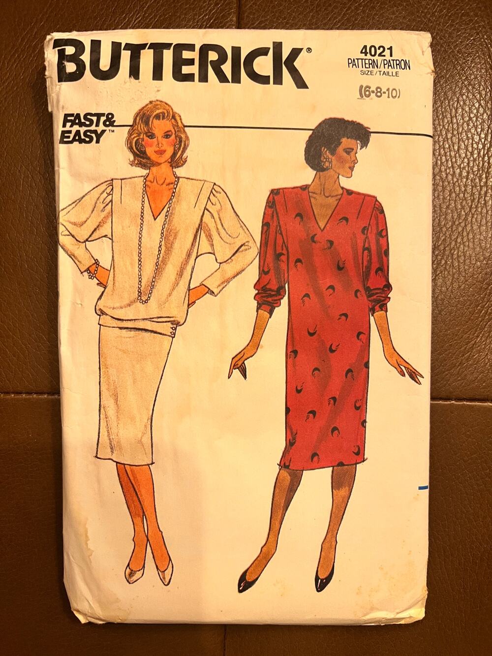 Vintage Butterick 4021 Dress Top Skirt Sewing Pattern Size 6 8 10 Uncut 1980s